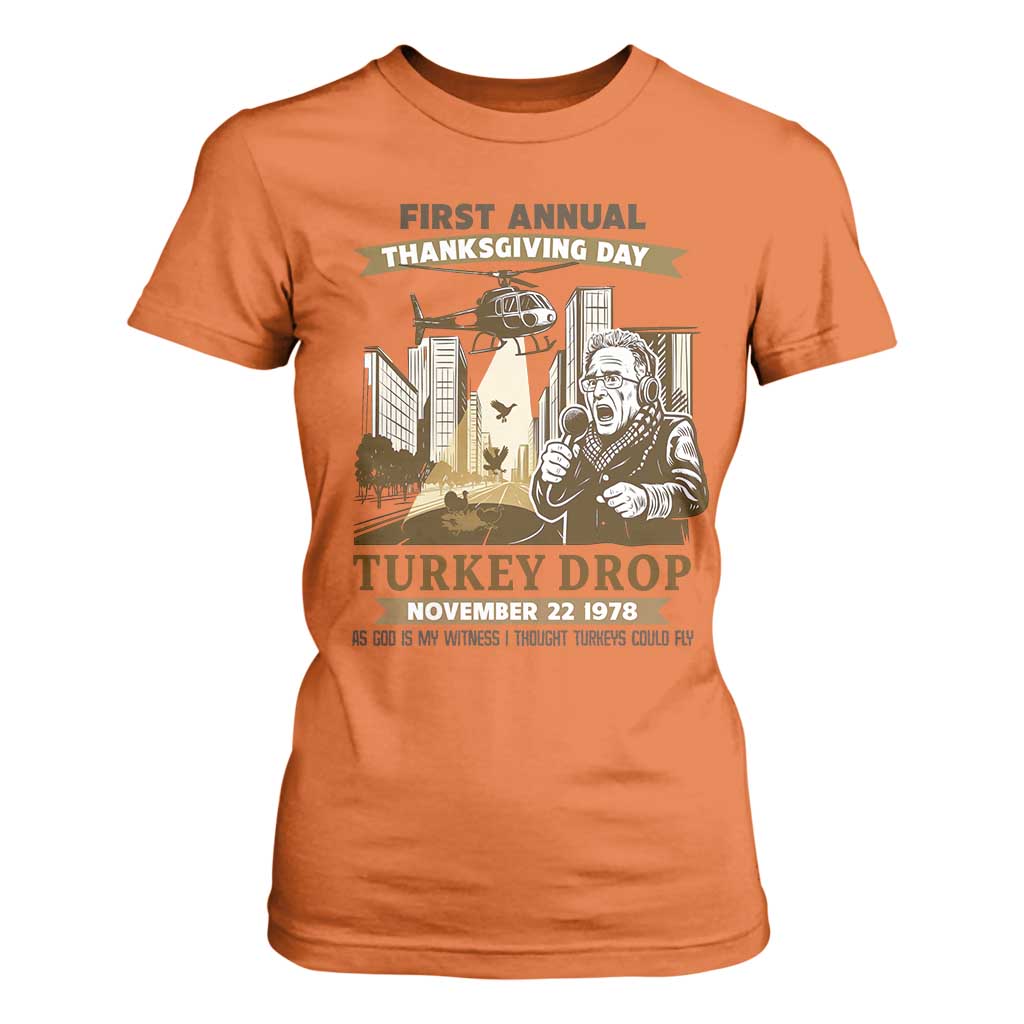 Vintage Thanksgiving Turkey Drop T Shirt For Women Funny 1978 Helicopter Scene Classic TV Moment TS02 Orange Print Your Wear