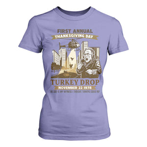 Vintage Thanksgiving Turkey Drop T Shirt For Women Funny 1978 Helicopter Scene Classic TV Moment TS02 Violet Print Your Wear