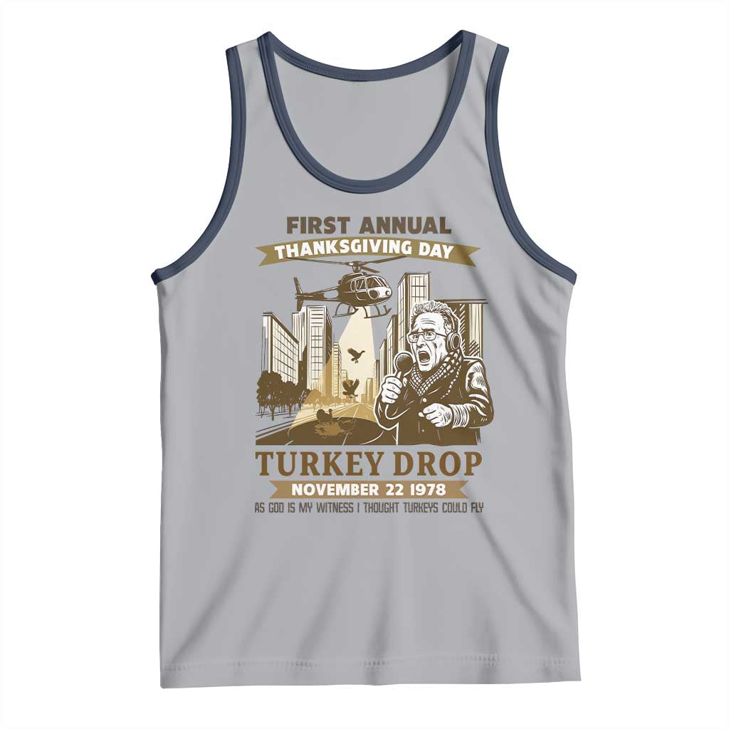 Vintage Thanksgiving Turkey Drop Tank Top Funny 1978 Helicopter Scene Classic TV Moment TS02 Athletic Heather Navy Print Your Wear