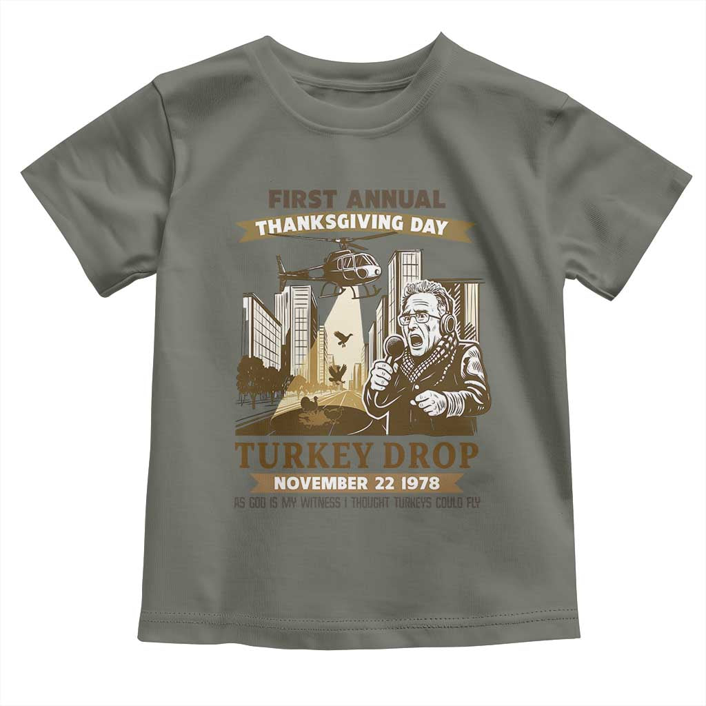 Vintage Thanksgiving Turkey Drop Toddler T Shirt Funny 1978 Helicopter Scene Classic TV Moment TS02 Military Green Print Your Wear