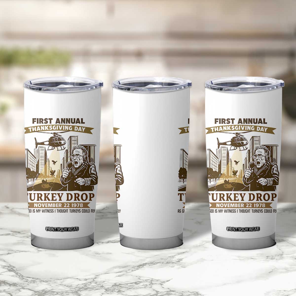 Vintage Thanksgiving Turkey Drop Tumbler Cup Funny 1978 Helicopter Scene Classic TV Moment TS02 Print Your Wear