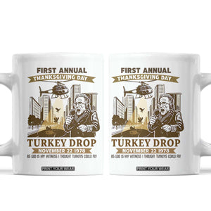 Vintage Thanksgiving Turkey Drop Coffee Mug Funny 1978 Helicopter Scene Classic TV Moment TS02 White Print Your Wear
