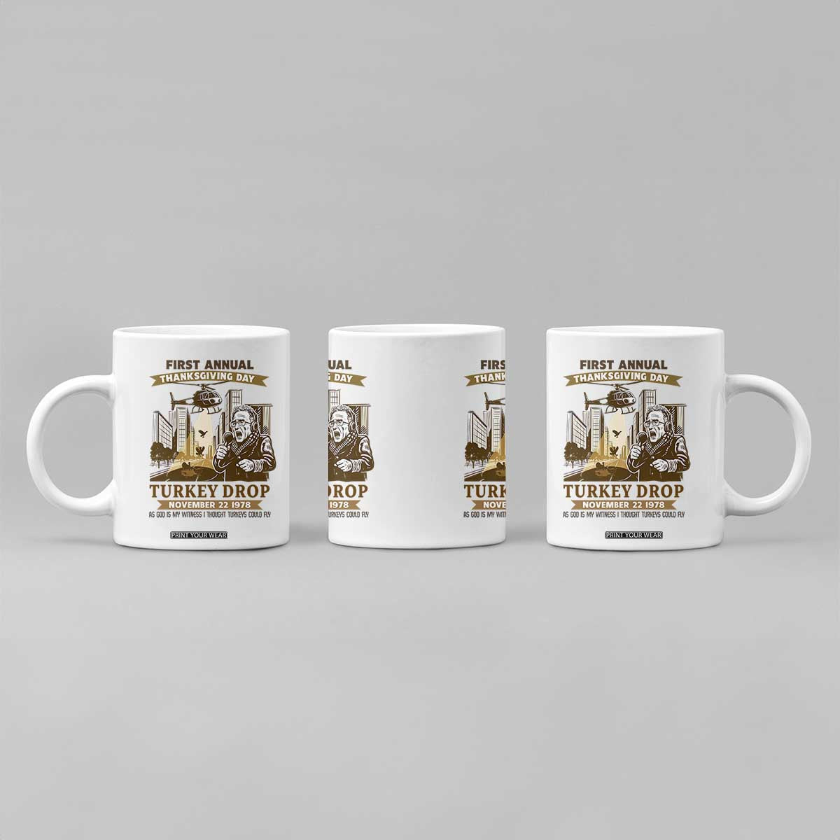 Vintage Thanksgiving Turkey Drop Coffee Mug Funny 1978 Helicopter Scene Classic TV Moment TS02 Print Your Wear