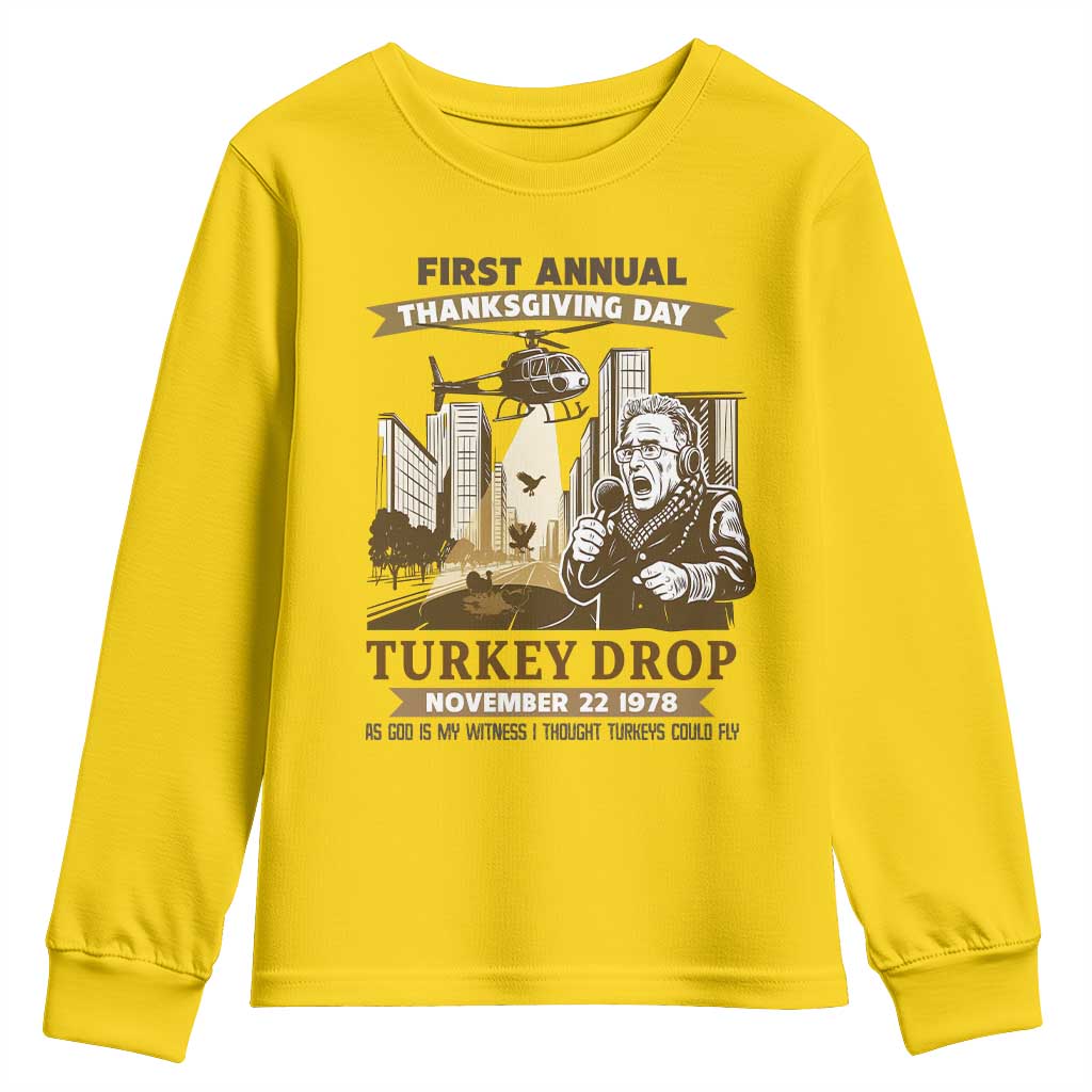 Vintage Thanksgiving Turkey Drop Youth Sweatshirt Funny 1978 Helicopter Scene Classic TV Moment TS02 Daisy Print Your Wear