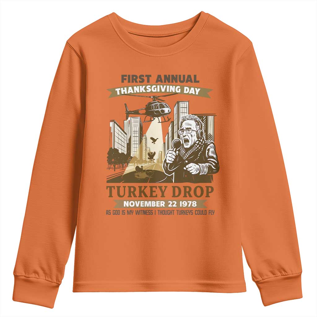 Vintage Thanksgiving Turkey Drop Youth Sweatshirt Funny 1978 Helicopter Scene Classic TV Moment TS02 Orange Print Your Wear