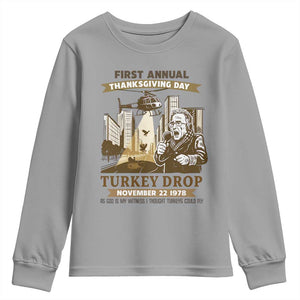Vintage Thanksgiving Turkey Drop Youth Sweatshirt Funny 1978 Helicopter Scene Classic TV Moment TS02 Sport Gray Print Your Wear