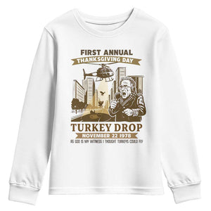 Vintage Thanksgiving Turkey Drop Youth Sweatshirt Funny 1978 Helicopter Scene Classic TV Moment TS02 White Print Your Wear