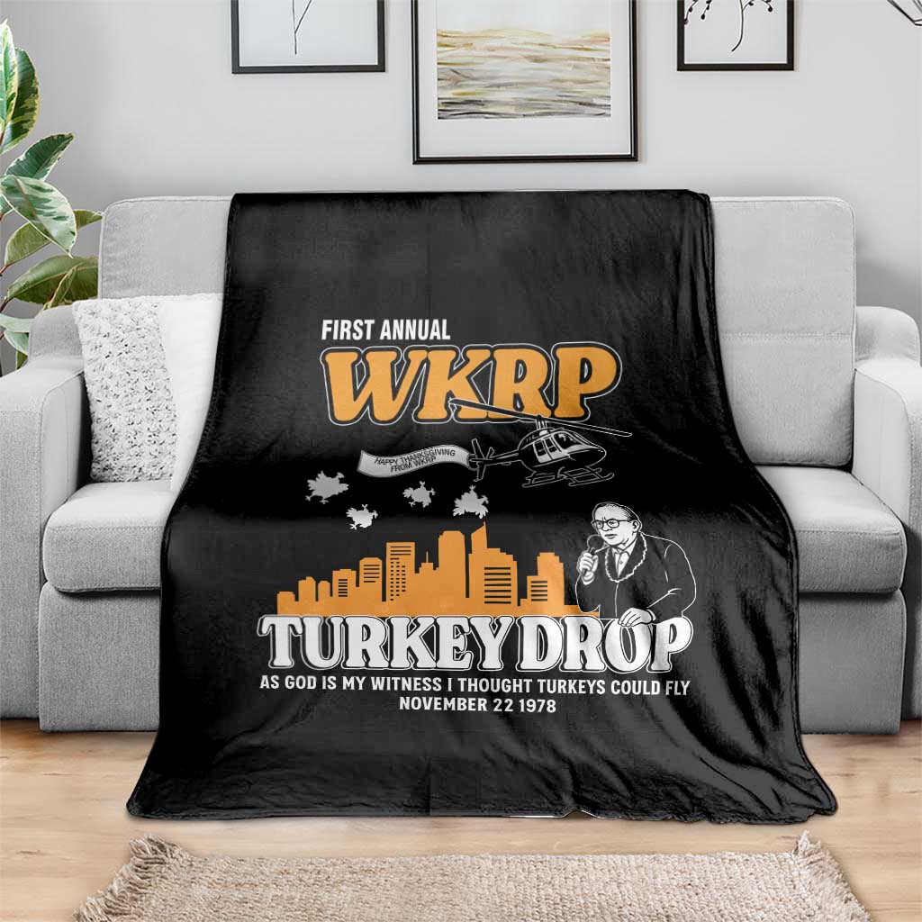 WKRP Turkey Drop with Les Nessman Throw Blanket Retro Thanksgiving Humor for Classic TV Fans TS02 Print Your Wear