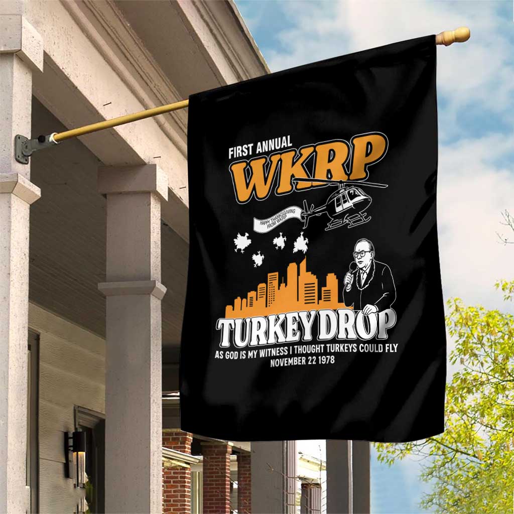 WKRP Turkey Drop with Les Nessman Garden Flag Retro Thanksgiving Humor for Classic TV Fans TS02 Print Your Wear