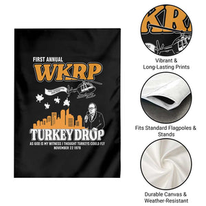 WKRP Turkey Drop with Les Nessman Garden Flag Retro Thanksgiving Humor for Classic TV Fans TS02 Print Your Wear