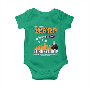 WKRP Turkey Drop with Les Nessman Baby Onesie Retro Thanksgiving Humor for Classic TV Fans TS02 Irish Green Print Your Wear
