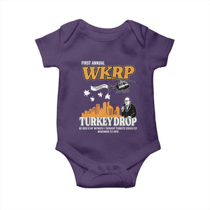 WKRP Turkey Drop with Les Nessman Baby Onesie Retro Thanksgiving Humor for Classic TV Fans TS02 Purple Print Your Wear