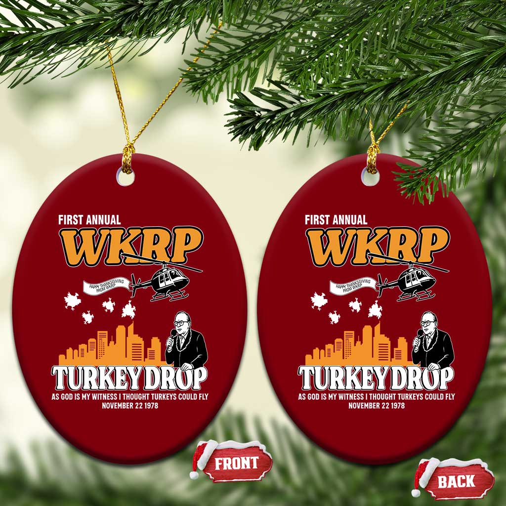 WKRP Turkey Drop with Les Nessman Ceramic Ornament Retro Thanksgiving Humor for Classic TV Fans TS02 Print Your Wear
