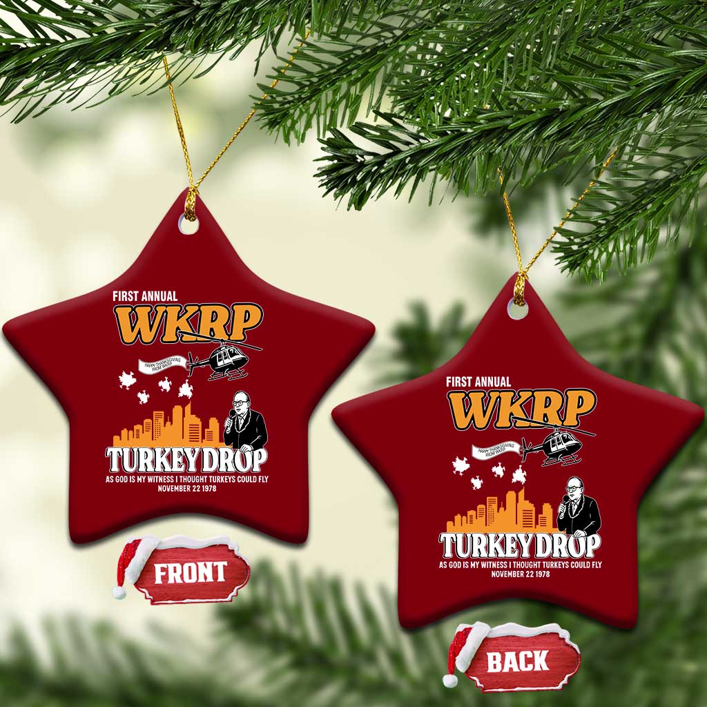 WKRP Turkey Drop with Les Nessman Ceramic Ornament Retro Thanksgiving Humor for Classic TV Fans TS02 Print Your Wear