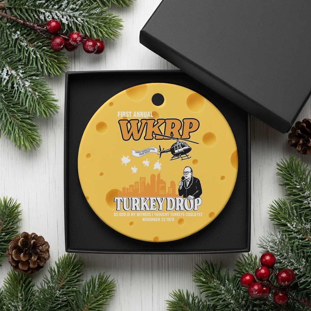 WKRP Turkey Drop with Les Nessman Ceramic Ornament Retro Thanksgiving Humor for Classic TV Fans TS02 1pc Yellow Cheese Print Your Wear