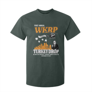 WKRP Turkey Drop with Les Nessman T Shirt For Kid Retro Thanksgiving Humor for Classic TV Fans TS02 Dark Forest Green Print Your Wear