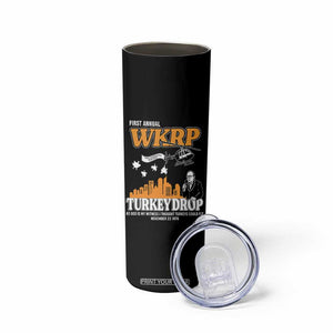 WKRP Turkey Drop with Les Nessman Skinny Tumbler Retro Thanksgiving Humor for Classic TV Fans TS02 Print Your Wear