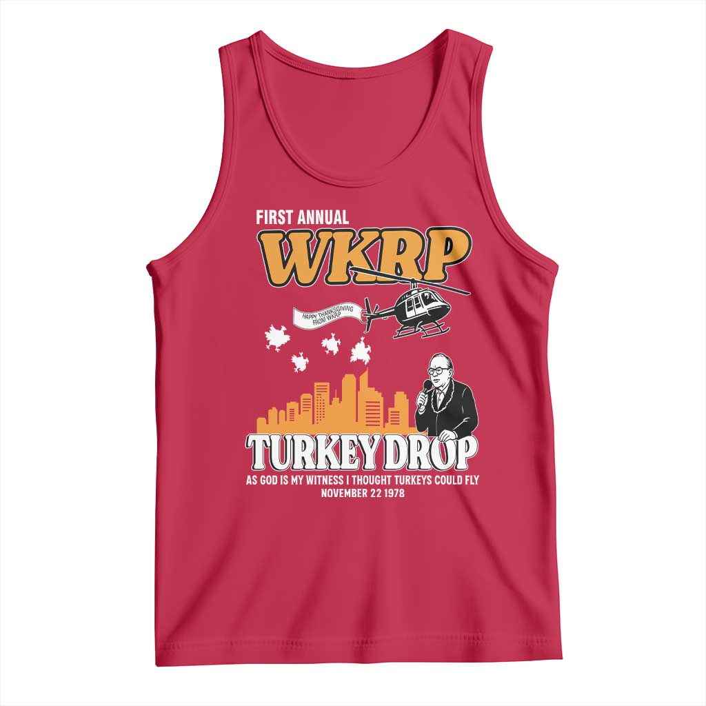 WKRP Turkey Drop with Les Nessman Tank Top Retro Thanksgiving Humor for Classic TV Fans TS02 Red Print Your Wear