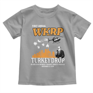 WKRP Turkey Drop with Les Nessman Toddler T Shirt Retro Thanksgiving Humor for Classic TV Fans TS02 Sport Gray Print Your Wear