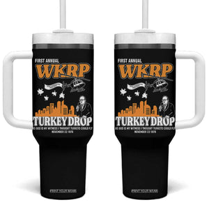 WKRP Turkey Drop with Les Nessman Tumbler With Handle Retro Thanksgiving Humor for Classic TV Fans TS02 One Size: 40 oz Black Print Your Wear