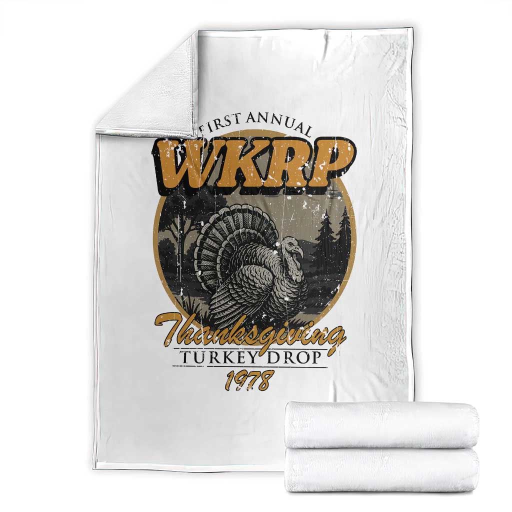Retro WKRP Thanksgiving Turkey Drop 1978 Throw Blanket Distressed Vintage Holiday TS02 White Print Your Wear