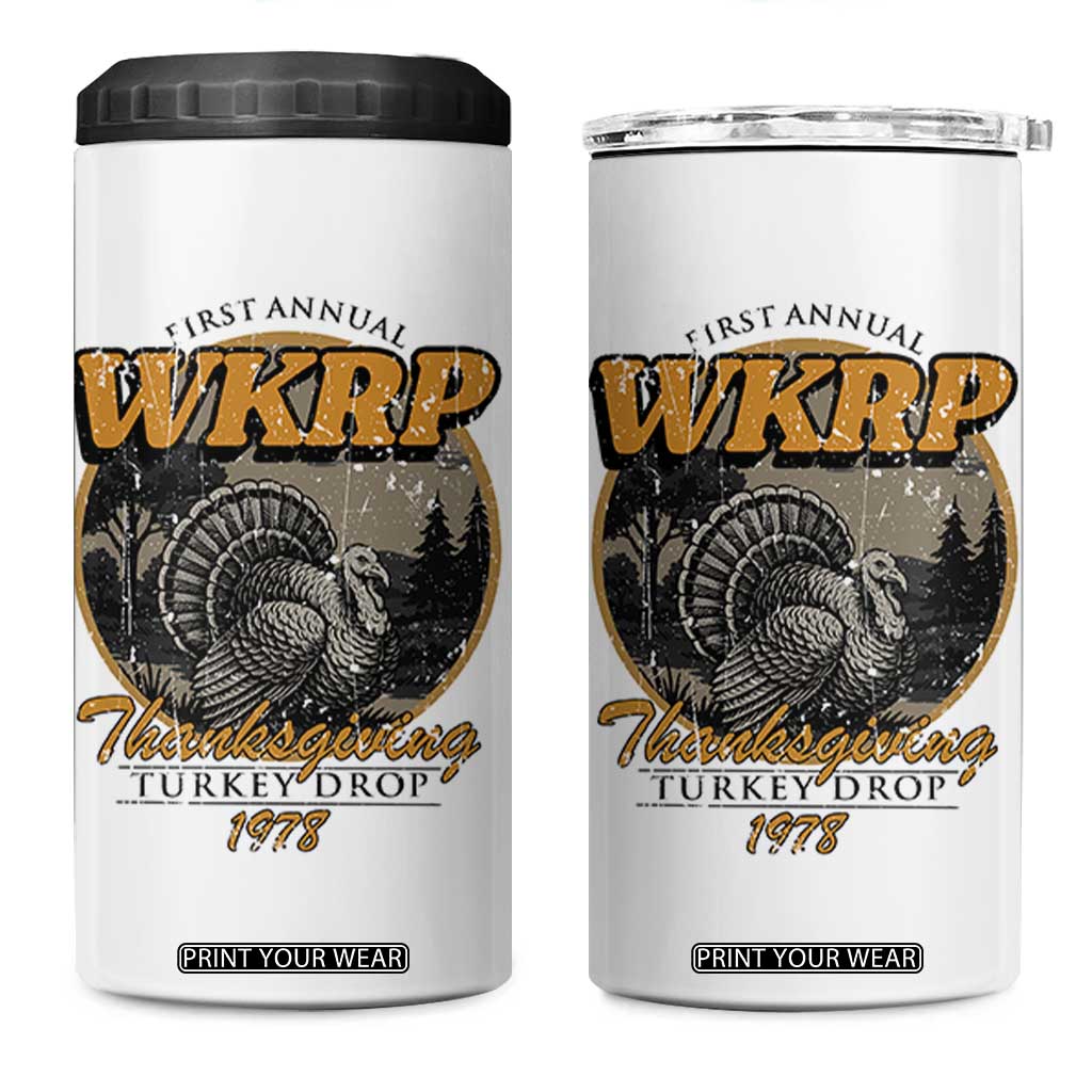 Retro WKRP Thanksgiving Turkey Drop 1978 4 in 1 Can Cooler Tumbler Distressed Vintage Holiday TS02 One Size: 16 oz White Print Your Wear
