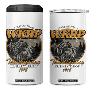 Retro WKRP Thanksgiving Turkey Drop 1978 4 in 1 Can Cooler Tumbler Distressed Vintage Holiday TS02 One Size: 16 oz White Print Your Wear