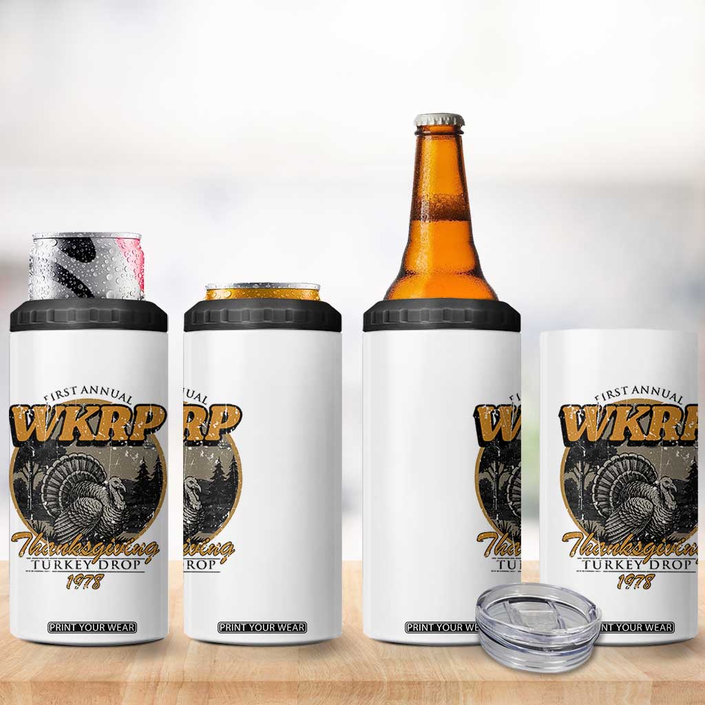 Retro WKRP Thanksgiving Turkey Drop 1978 4 in 1 Can Cooler Tumbler Distressed Vintage Holiday TS02 Print Your Wear