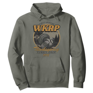 Retro WKRP Thanksgiving Turkey Drop 1978 Hoodie Distressed Vintage Holiday TS02 Military Green Print Your Wear