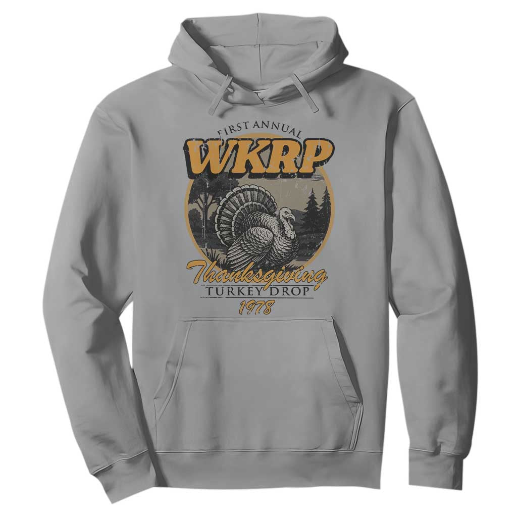 Retro WKRP Thanksgiving Turkey Drop 1978 Hoodie Distressed Vintage Holiday TS02 Sport Gray Print Your Wear