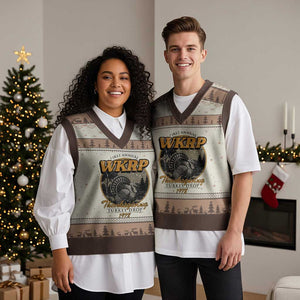 Retro WKRP Thanksgiving Turkey Drop 1978 V-Neck Knit Sweater Vest Distressed Vintage Holiday TS02 Mocha Mousse Print Your Wear