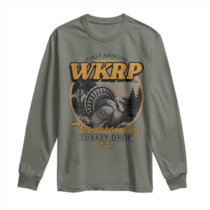 Retro WKRP Thanksgiving Turkey Drop 1978 Long Sleeve Shirt Distressed Vintage Holiday TS02 Military Green Print Your Wear