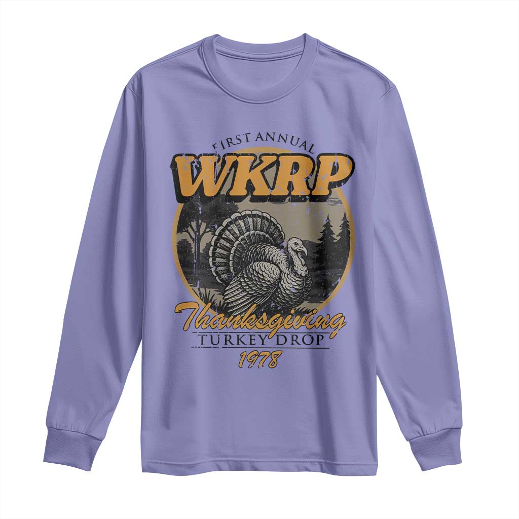 Retro WKRP Thanksgiving Turkey Drop 1978 Long Sleeve Shirt Distressed Vintage Holiday TS02 Violet Print Your Wear