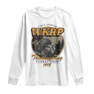 Retro WKRP Thanksgiving Turkey Drop 1978 Long Sleeve Shirt Distressed Vintage Holiday TS02 White Print Your Wear