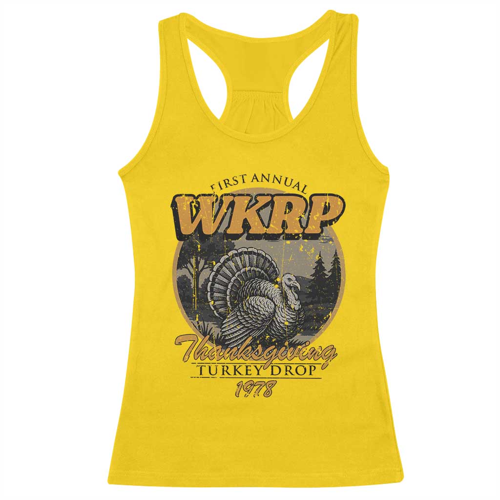Retro WKRP Thanksgiving Turkey Drop 1978 Racerback Tank Top Distressed Vintage Holiday TS02 Daisy Print Your Wear