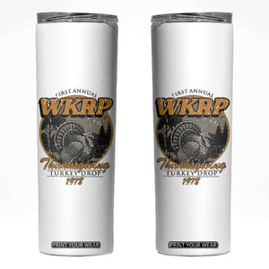 Retro WKRP Thanksgiving Turkey Drop 1978 Skinny Tumbler Distressed Vintage Holiday TS02 White Print Your Wear