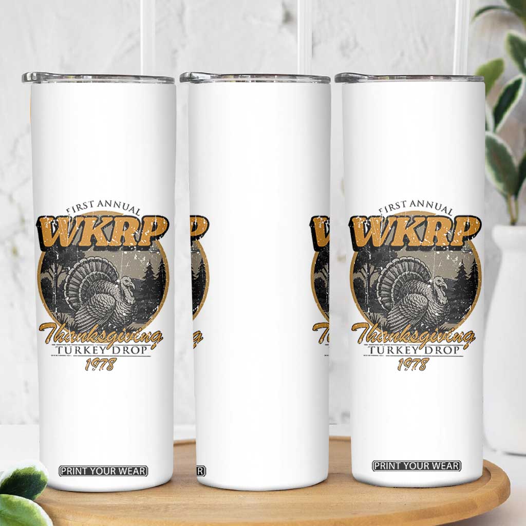 Retro WKRP Thanksgiving Turkey Drop 1978 Skinny Tumbler Distressed Vintage Holiday TS02 Print Your Wear