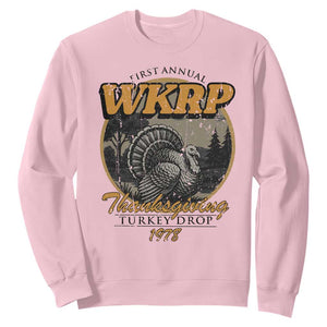Retro WKRP Thanksgiving Turkey Drop 1978 Sweatshirt Distressed Vintage Holiday TS02 Light Pink Print Your Wear