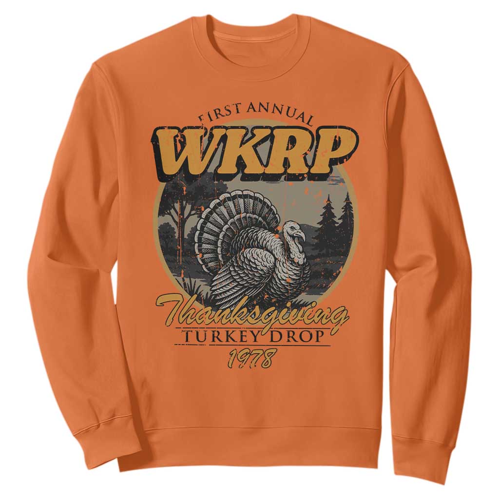Retro WKRP Thanksgiving Turkey Drop 1978 Sweatshirt Distressed Vintage Holiday TS02 Orange Print Your Wear
