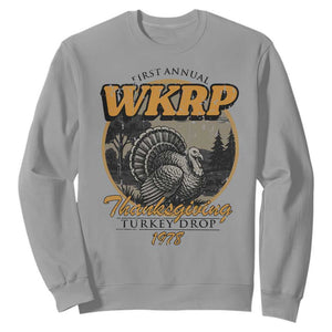 Retro WKRP Thanksgiving Turkey Drop 1978 Sweatshirt Distressed Vintage Holiday TS02 Sport Gray Print Your Wear