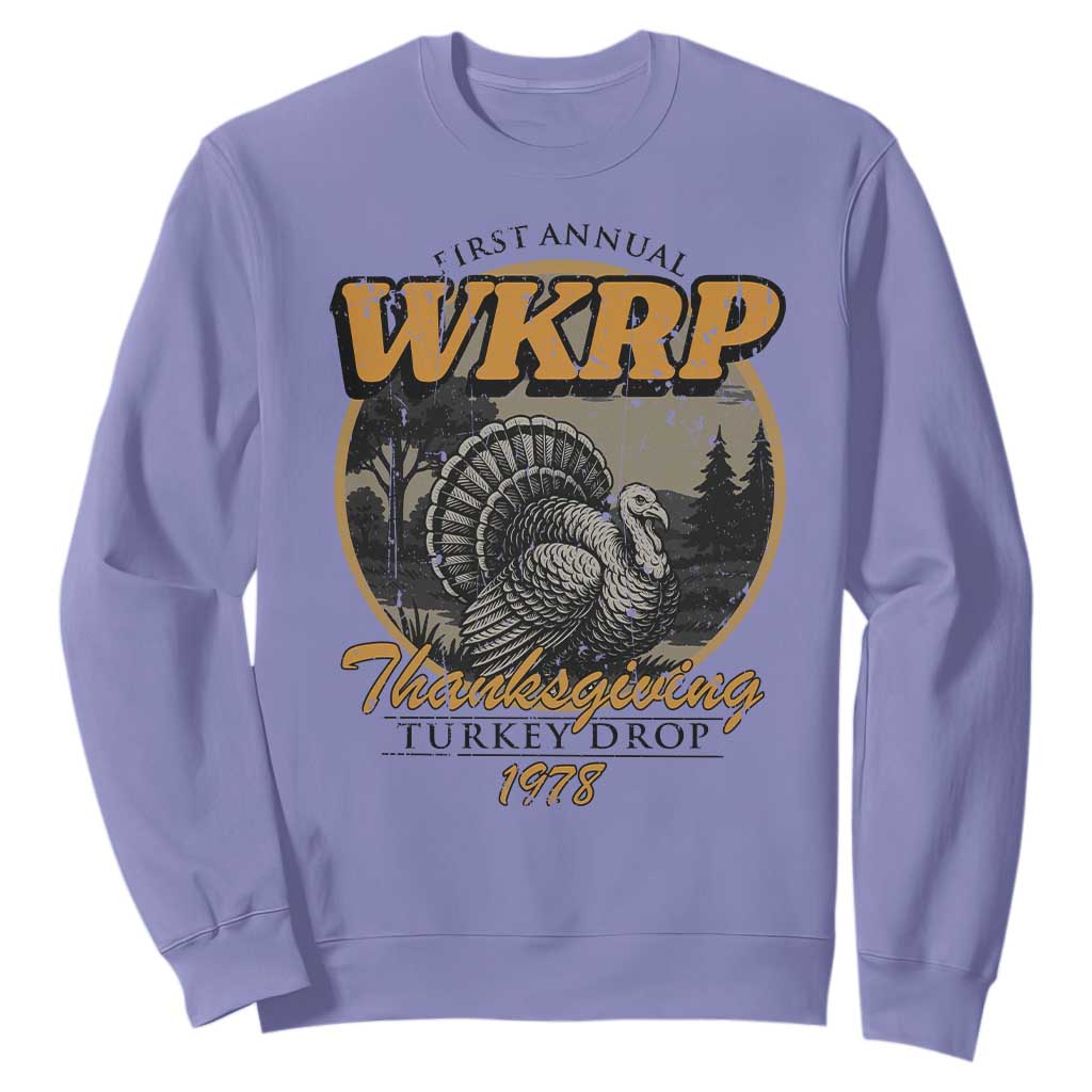 Retro WKRP Thanksgiving Turkey Drop 1978 Sweatshirt Distressed Vintage Holiday TS02 Violet Print Your Wear