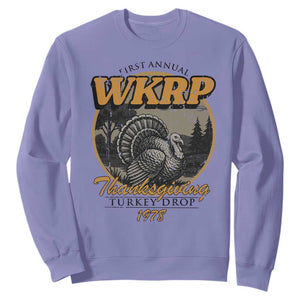 Retro WKRP Thanksgiving Turkey Drop 1978 Sweatshirt Distressed Vintage Holiday TS02 Violet Print Your Wear