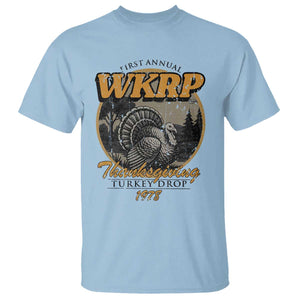 Retro WKRP Thanksgiving Turkey Drop 1978 T Shirt Distressed Vintage Holiday TS02 Light Blue Print Your Wear