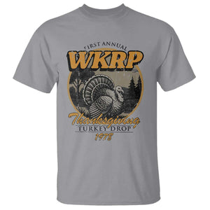 Retro WKRP Thanksgiving Turkey Drop 1978 T Shirt Distressed Vintage Holiday TS02 Sport Gray Print Your Wear