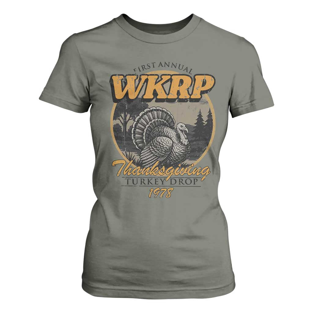 Retro WKRP Thanksgiving Turkey Drop 1978 T Shirt For Women Distressed Vintage Holiday TS02 Military Green Print Your Wear