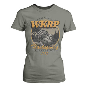 Retro WKRP Thanksgiving Turkey Drop 1978 T Shirt For Women Distressed Vintage Holiday TS02 Military Green Print Your Wear