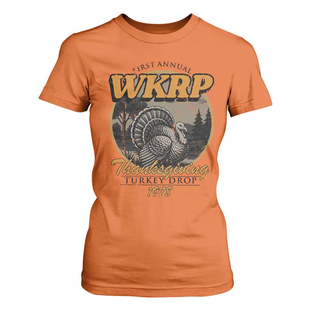 Retro WKRP Thanksgiving Turkey Drop 1978 T Shirt For Women Distressed Vintage Holiday TS02 Orange Print Your Wear