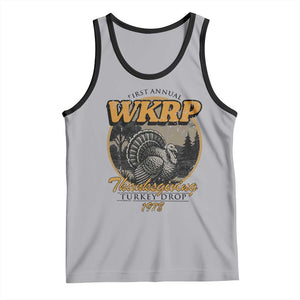 Retro WKRP Thanksgiving Turkey Drop 1978 Tank Top Distressed Vintage Holiday TS02 Athletic Heather Black Print Your Wear