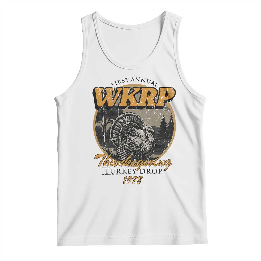 Retro WKRP Thanksgiving Turkey Drop 1978 Tank Top Distressed Vintage Holiday TS02 White Print Your Wear