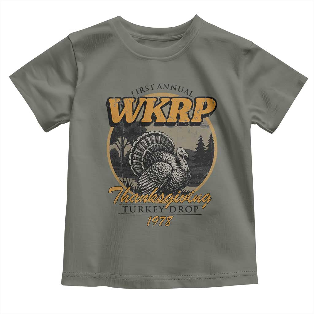 Retro WKRP Thanksgiving Turkey Drop 1978 Toddler T Shirt Distressed Vintage Holiday TS02 Military Green Print Your Wear